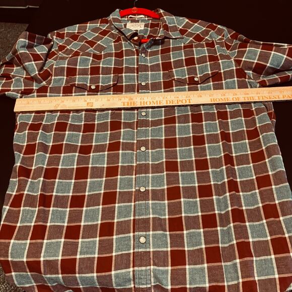 Lucky Brand Western Men's Large Thick Cotton Shirt Pearl Snap Checkered Red Gray - Picture 5 of 7